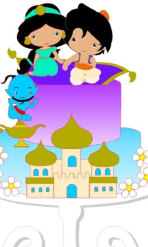 Topo Cute Aladdin Jasmine e Genio + 4 Arquivos a Sua Escolha