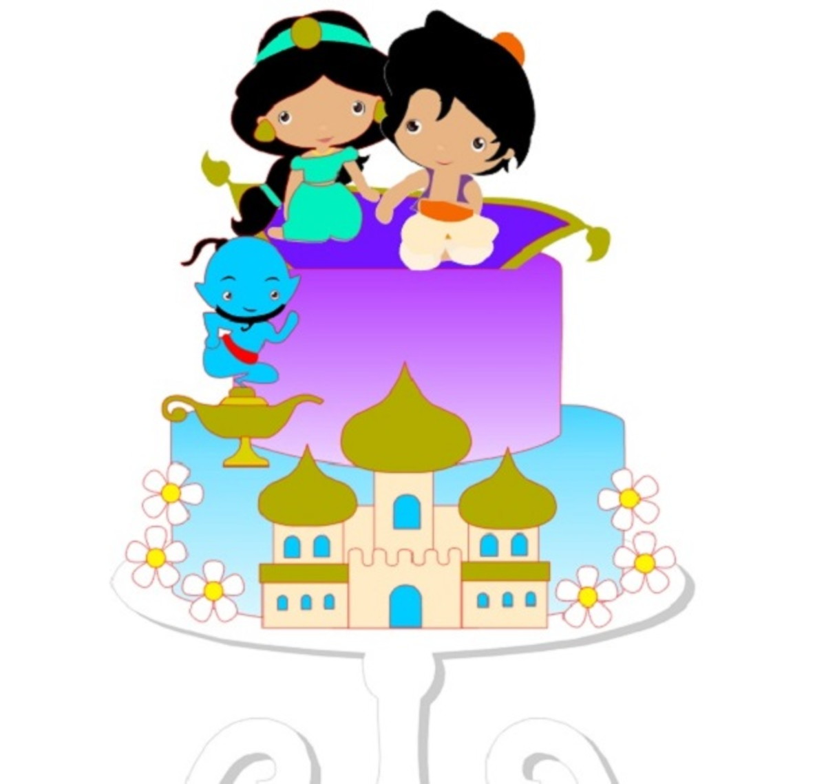 Topo Cute Aladdin Jasmine e Genio + 4 Arquivos a Sua Escolha