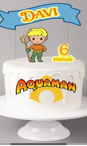 Topo de Bolo Aquaman Cute + 4 Arquivos a Sua Escolha