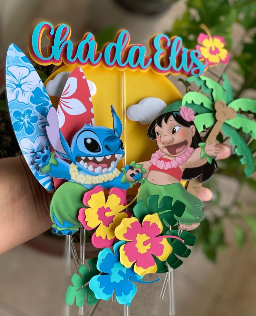 Topo de Bolo - Arte em Studio Tema Lilo e Stitch em Camadas