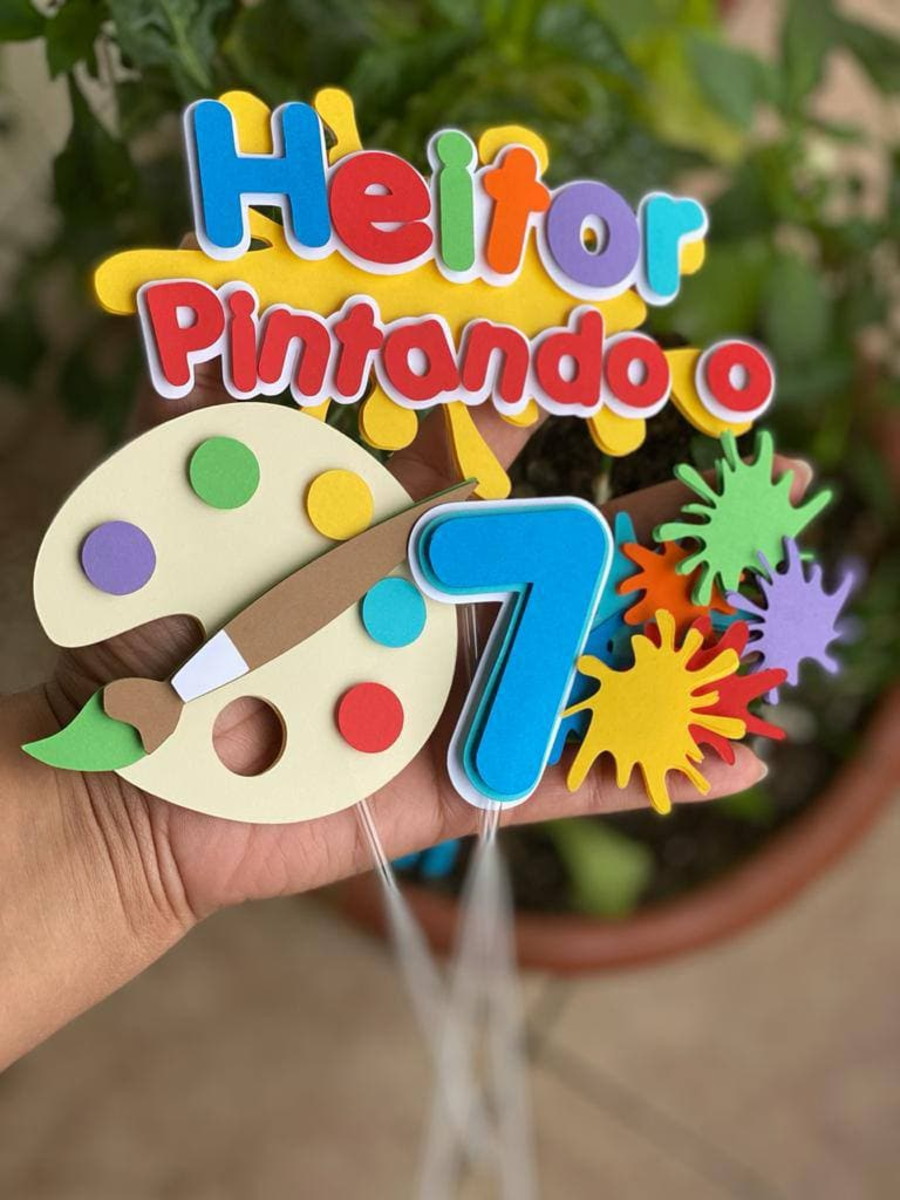 Topo de Bolo - Arte em Studio Tema Pintando o 7 em Camadas
