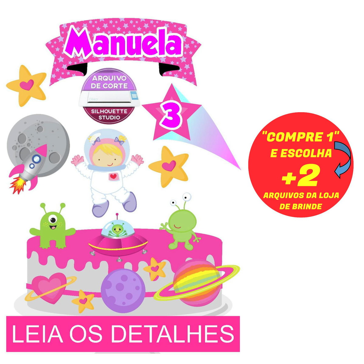 Topo de Bolo Astronauta Menina (Máquina Silhouette)