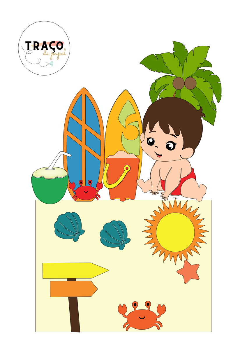 Topo de Bolo Baby Praia 100% em Camadas (arquivo Digital)