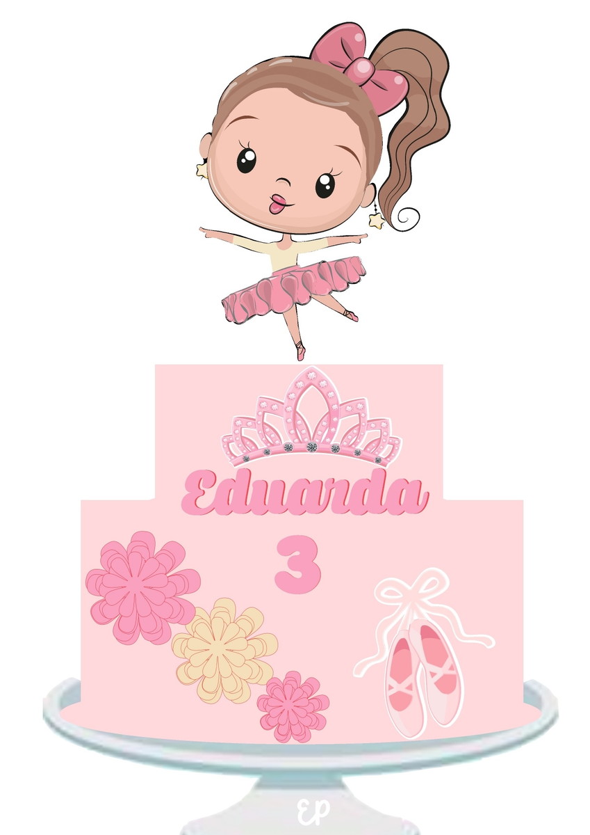Topo de Bolo Bailarina Cute em Camadas - Arquivo Digital