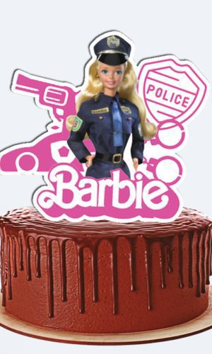 Topo de Bolo Barbie Policia Rosa