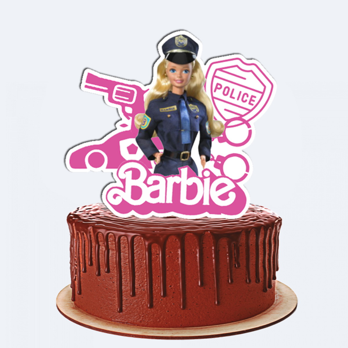 Topo de Bolo Barbie Policia Rosa