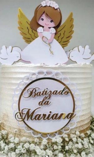 Topo de Bolo Batismo Menina - Arquivo de Corte