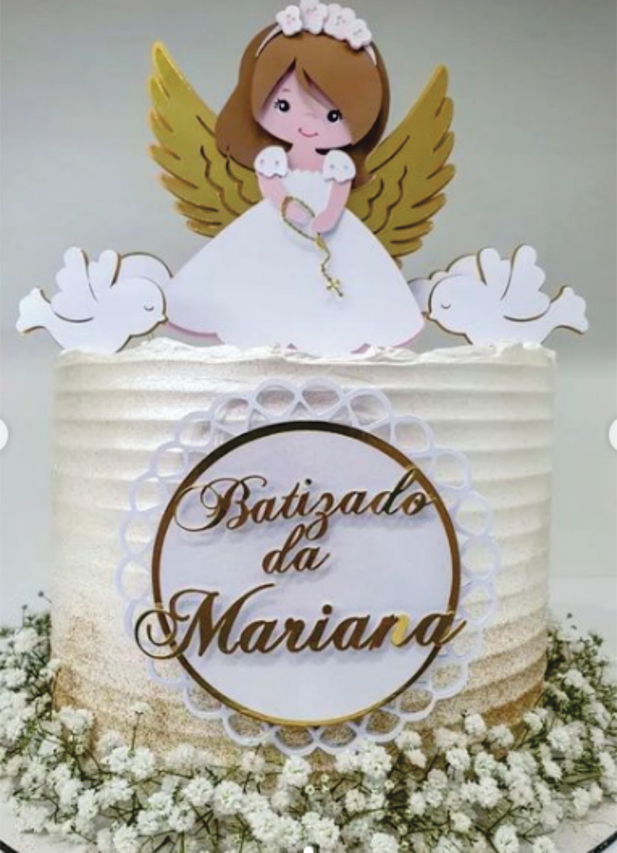 Topo de Bolo Batismo Menina Arquivo de Corte