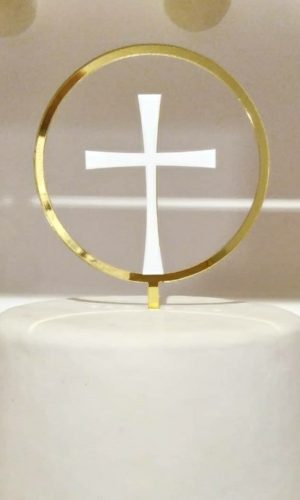 Topo de bolo Batizado Cruz Círculo