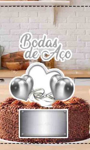 Topo de Bolo Bodas de Aço Ref 1498 - Arquivo Digital