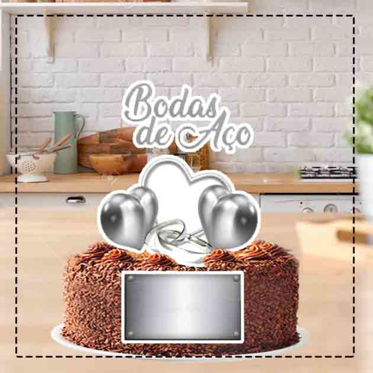 Topo de Bolo Bodas de Aço Ref 1498 - Arquivo Digital