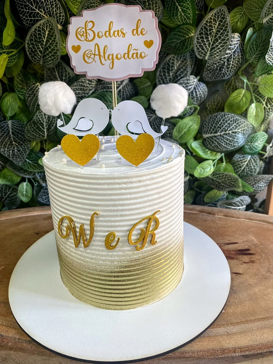 Topo de Bolo Bodas de Algodão - Arquivo Digital