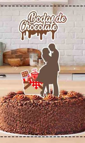 Topo de Bolo Bodas de Chocolate 4681 - Arquivo Digital