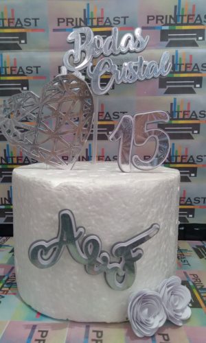 Topo de bolo Bodas de Cristal #82 - Arquivo Digital
