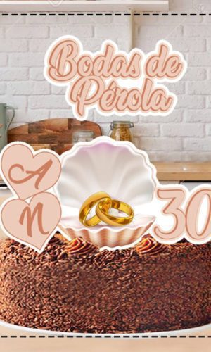 Topo de Bolo Bodas de Pérola 4844 - Arquivo Digital