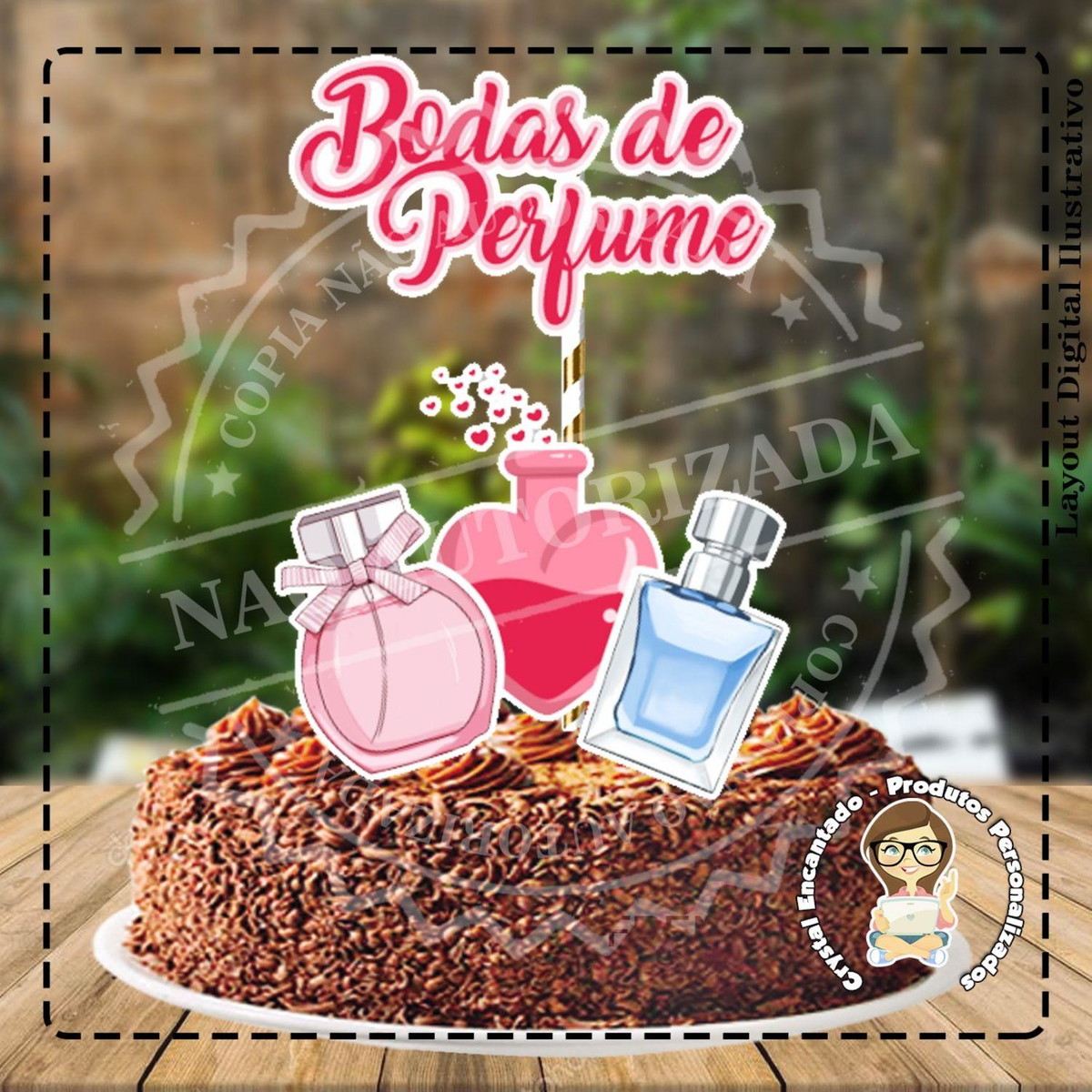 Topo de Bolo Bodas Perfume - Ref 0463 Arquivo Digital