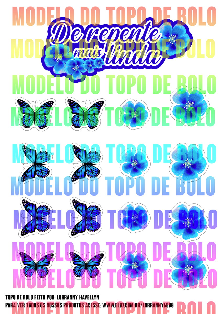 Arquivo Digital Topo de Bolo Borboletas Azul #1 Pdf/jpg - Imagem 2