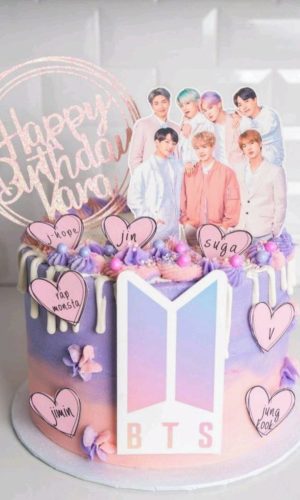Topo de Bolo Bts Aquarelado Rosa+ 4 Arquivos a Sua Escolha