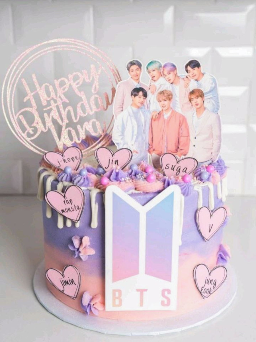 Topo de Bolo Bts Aquarelado Rosa+ 4 Arquivos a Sua Escolha