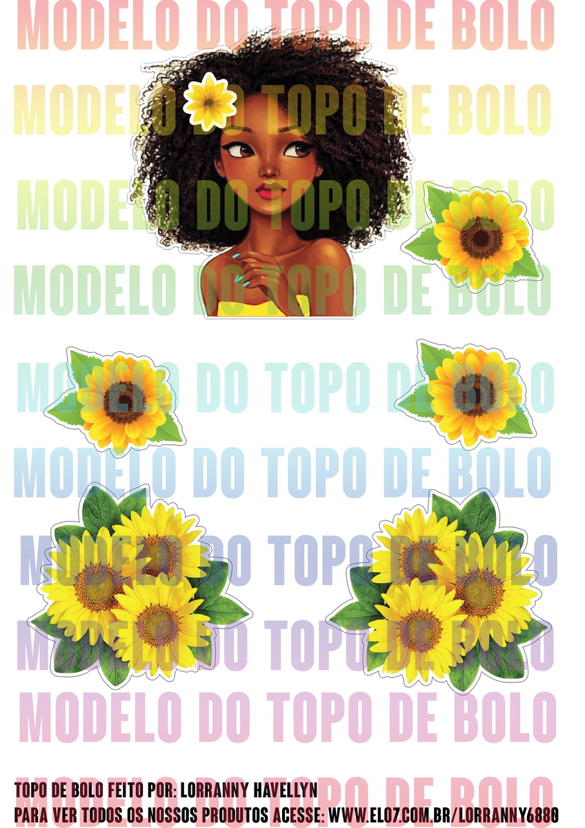 Arquivo Digital Topo de Bolo Cabelo Cacheado #2 Pdf/jpg - Imagem 2