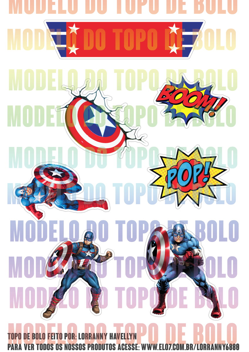 Arquivo de corte topo de bolo Capitão América #2 PDF/JPG - Imagem 2