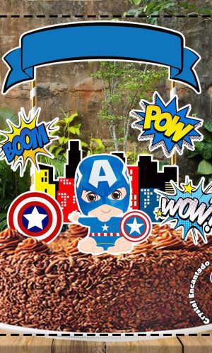 Topo de Bolo Capitao America Baby Ref 0578 Arquivo Digital