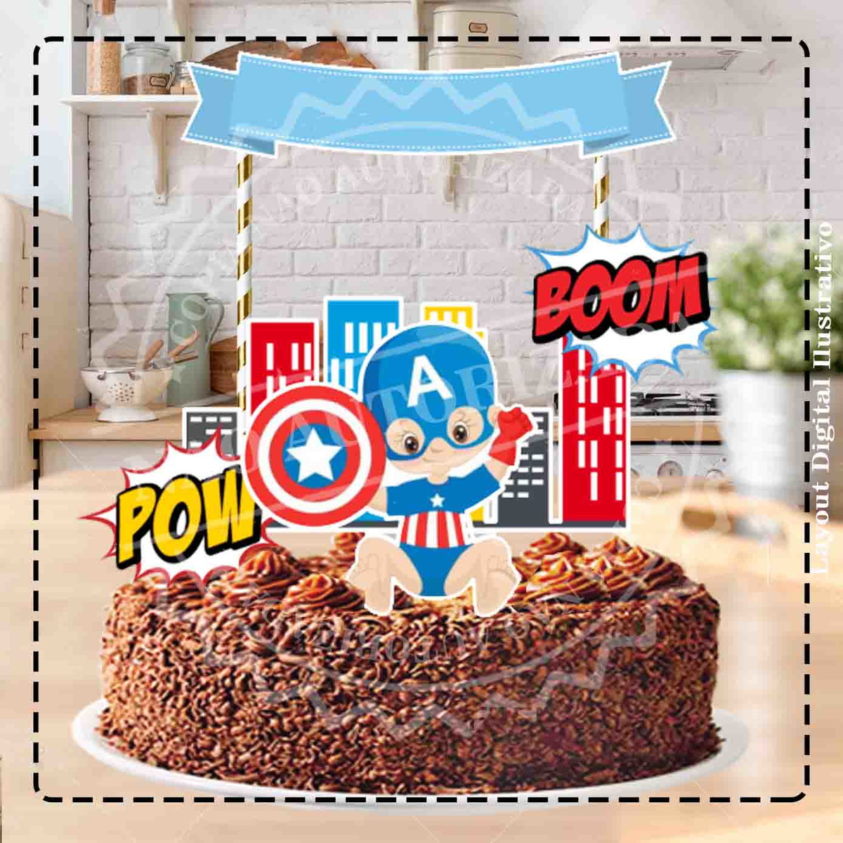 TOPO DE BOLO CAPITÃO AMÉRICA BABY 02- ARQUIVO DIGITAL