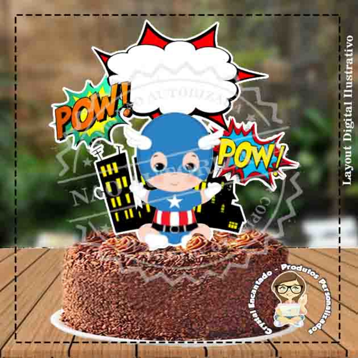 Topo de Bolo Capitão América Baby - Ref 1253 Arquivo Digital
