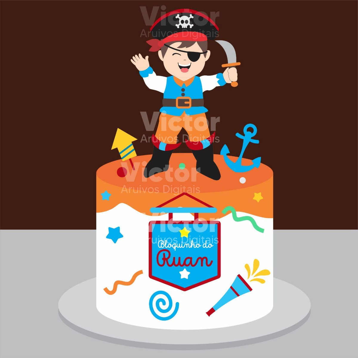Topo de Bolo Carnaval Menino Pirata - Arquivo de Corte