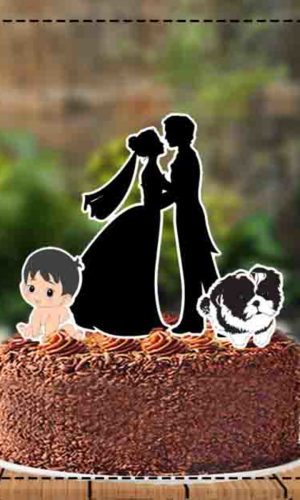 Topo de Bolo Casal Bebe Silhoueta - 3783 Arquivo Digital