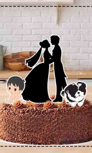 TOPO DE BOLO CASAL SILUETA BEBE SHITZU - ARQUIVO DIGITAL