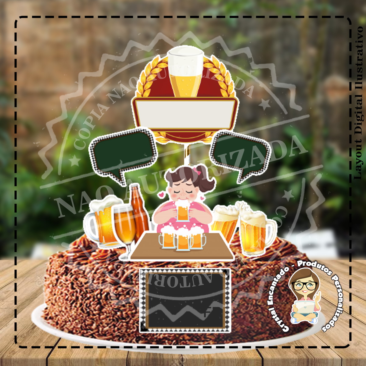 Topo de Bolo Cerveja Mulher - Ref 2814 Arquivo Digital