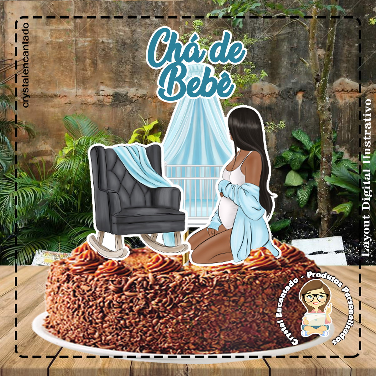 Topo de Bolo Cha de Bebe Menino - 0620 Arquivo Digital