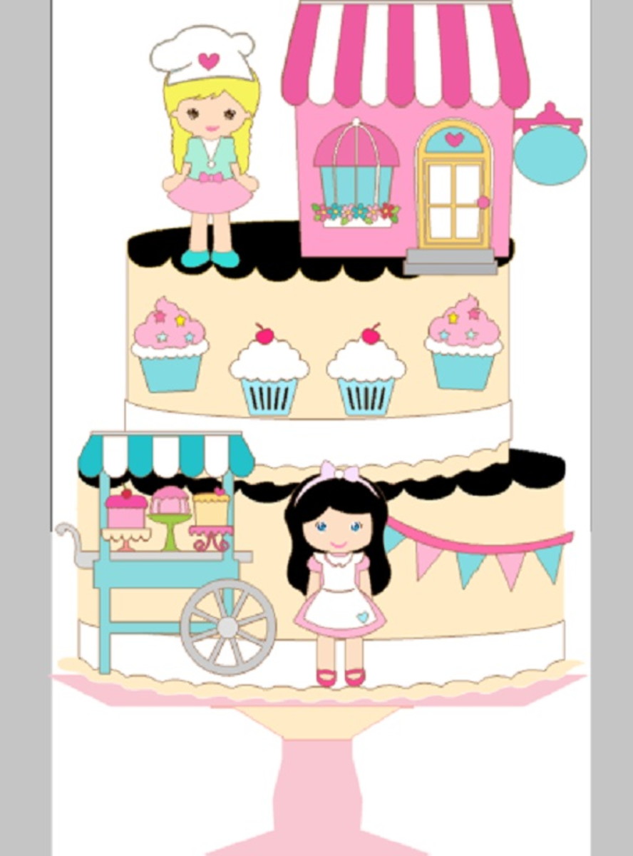 Topo de Bolo Confeitaria Cute em camadas - Arquivo digital