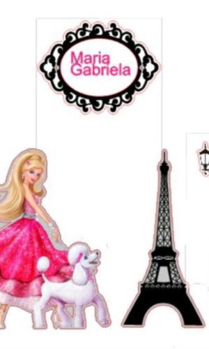 Topo de Bolo da Barbie em Paris + 4 Arquivos a Sua Escolha