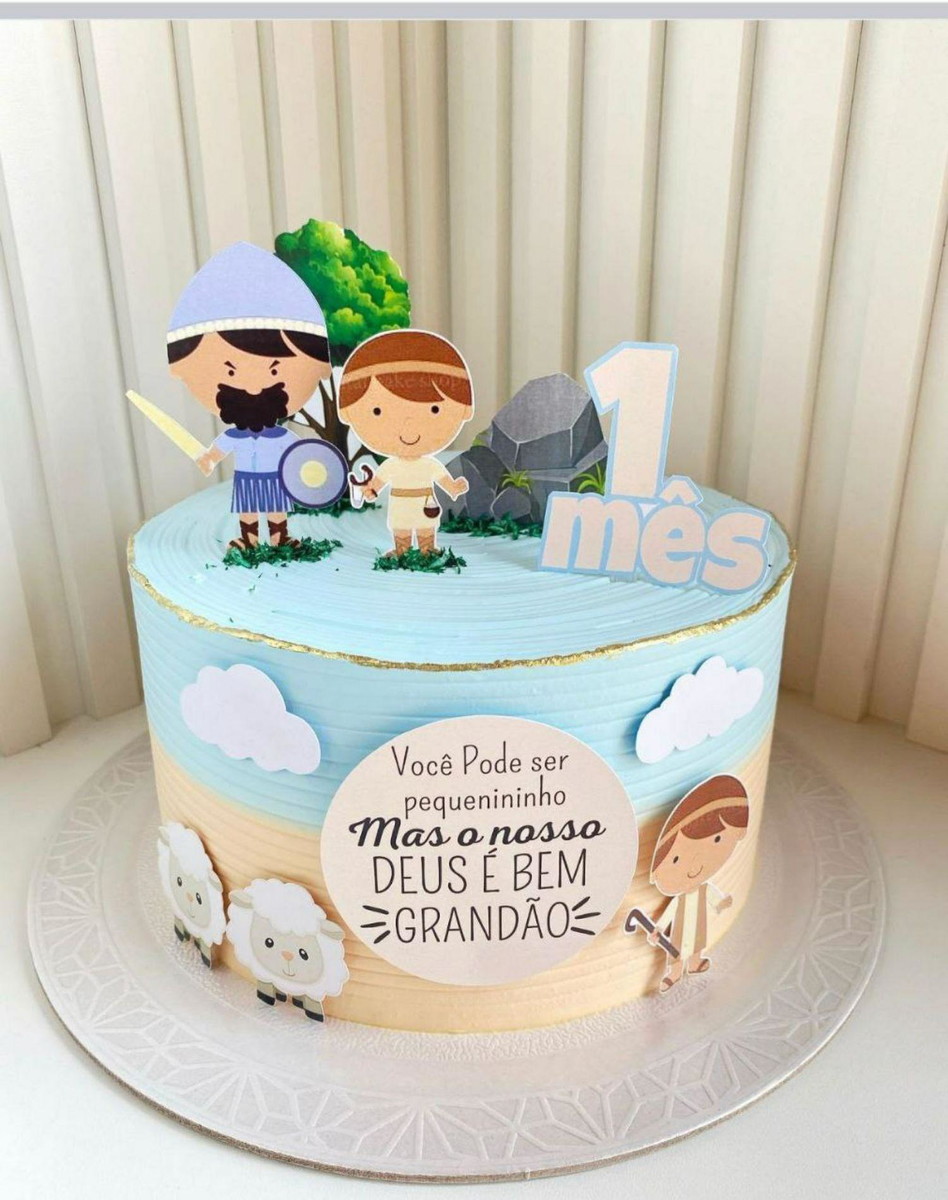 Topo de Bolo Davi e Golias Cute + 4 Arquivos a Sua Escolha