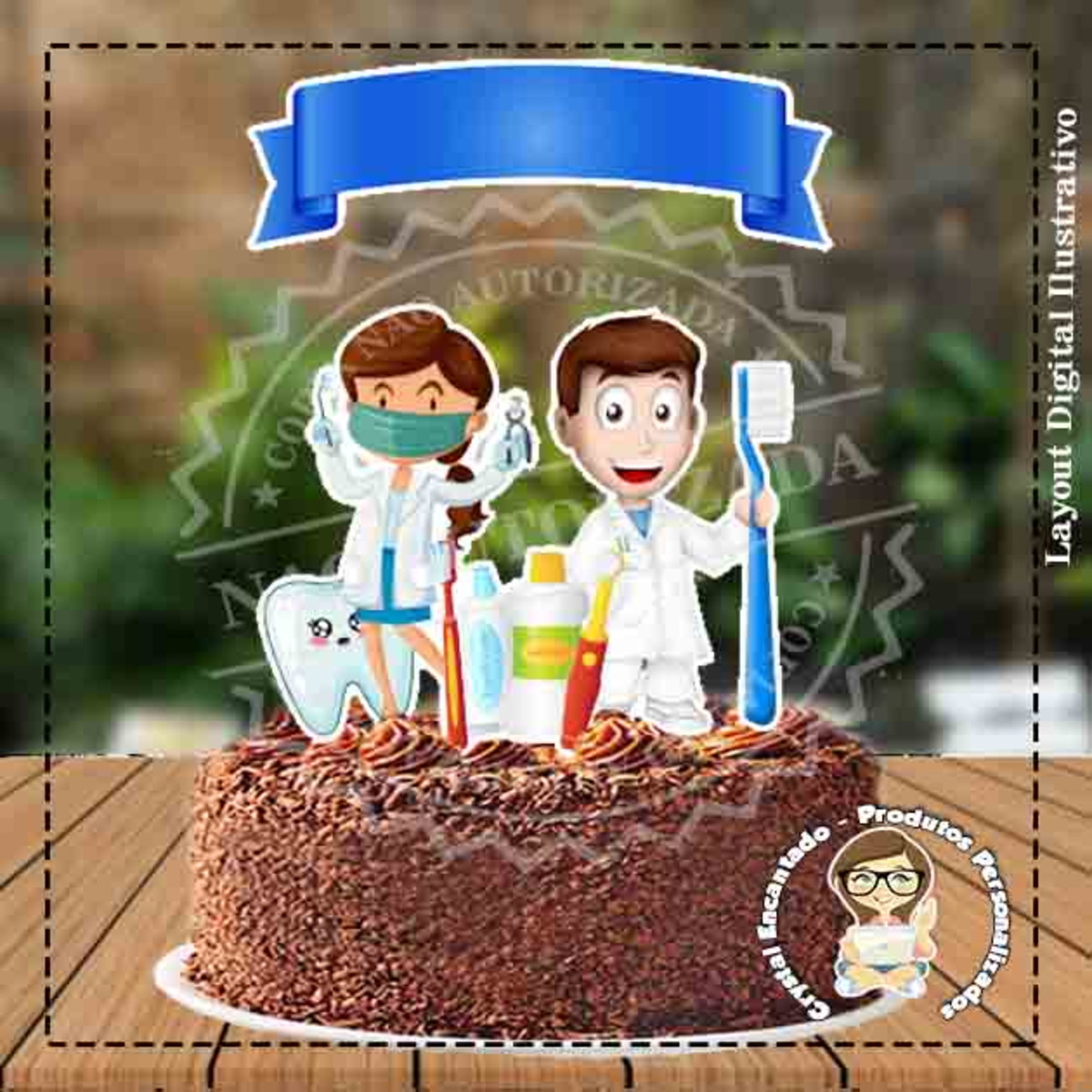 Topo de Bolo Dentista Homem e Mulher - 3439 Arquivo Digital