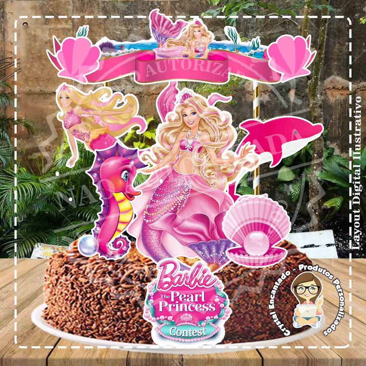 Topo de Bolo Barbie Sereia - Ref 0251 Arquivo Digital
