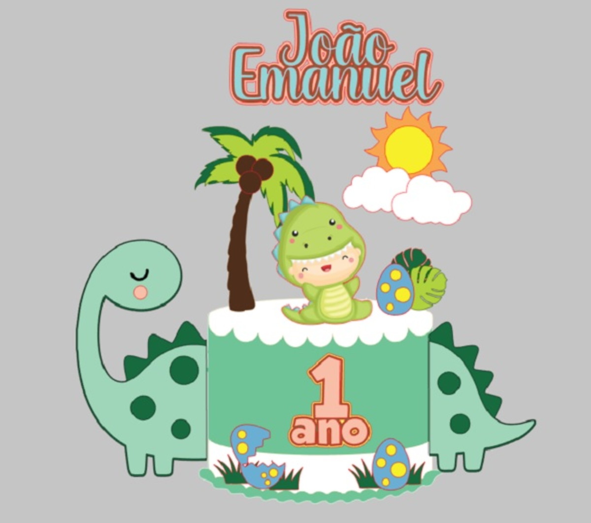 Topo de Bolo Dino Baby + 4 Arquivos a Sua Escolha - Imagem 2