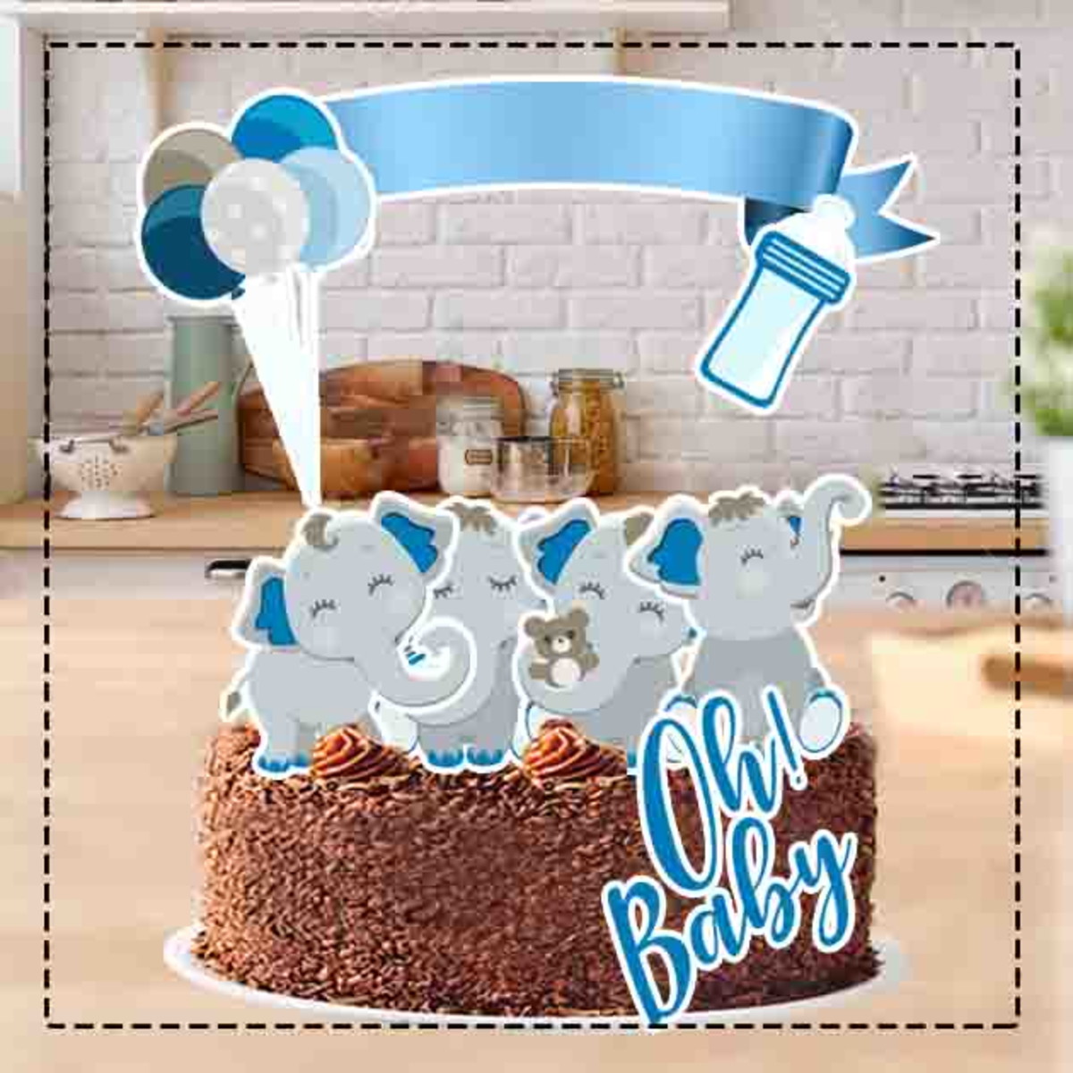 TOPO DE BOLO ELEFANTE AZUL REF 01 - ARQUIVO DIGITAL