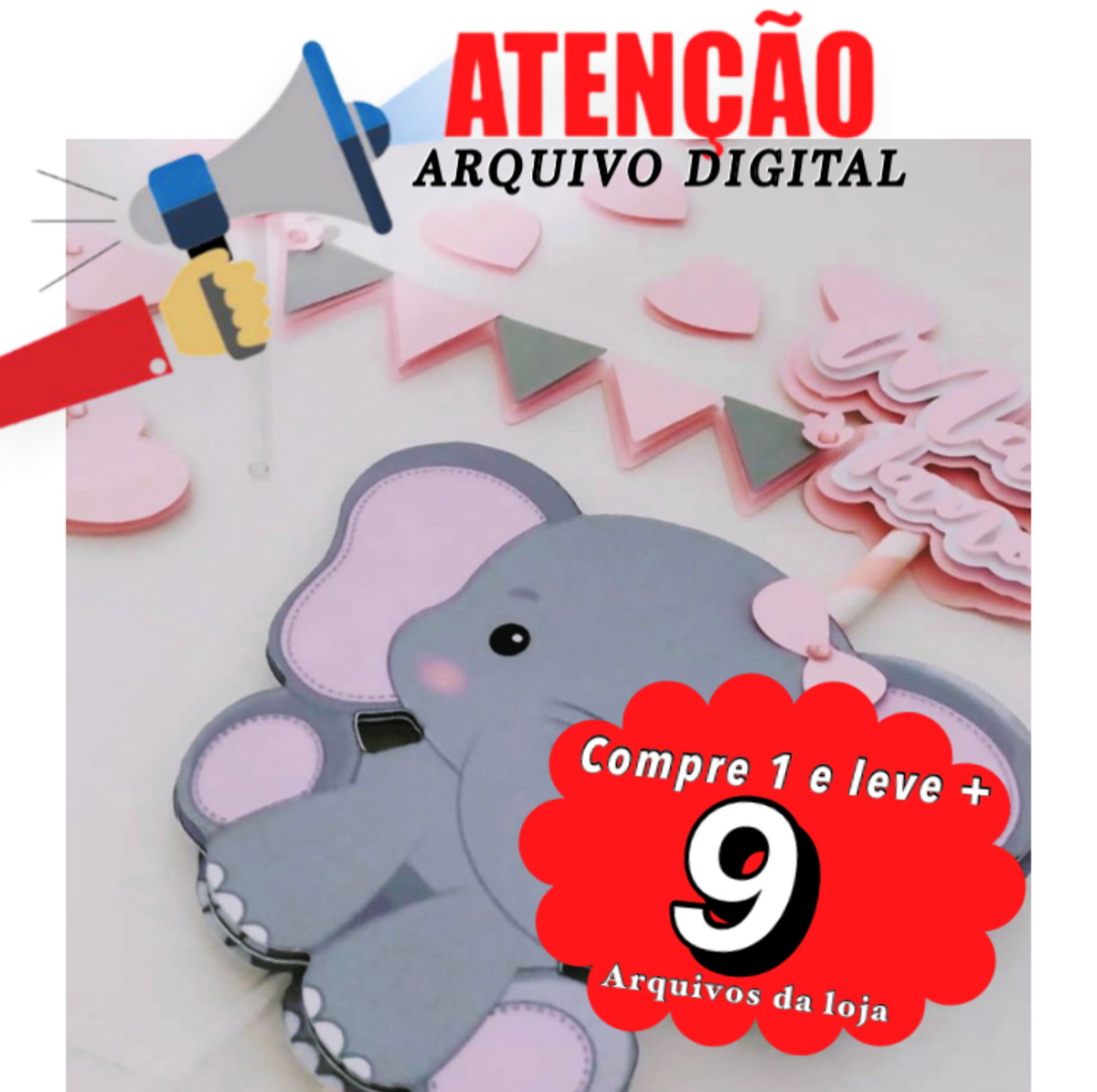 Arquivo de corte topo de bolo - Elefante Rosa - Imagem 4