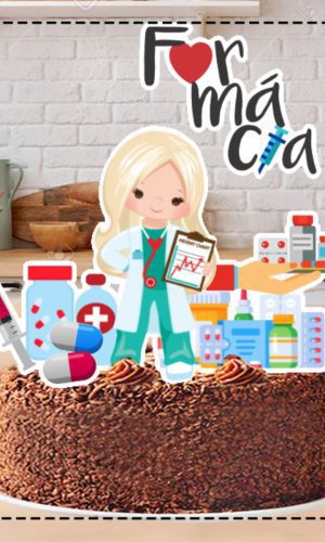 Topo de Bolo Farmacia Mulher 5145 - Arquivo Digital