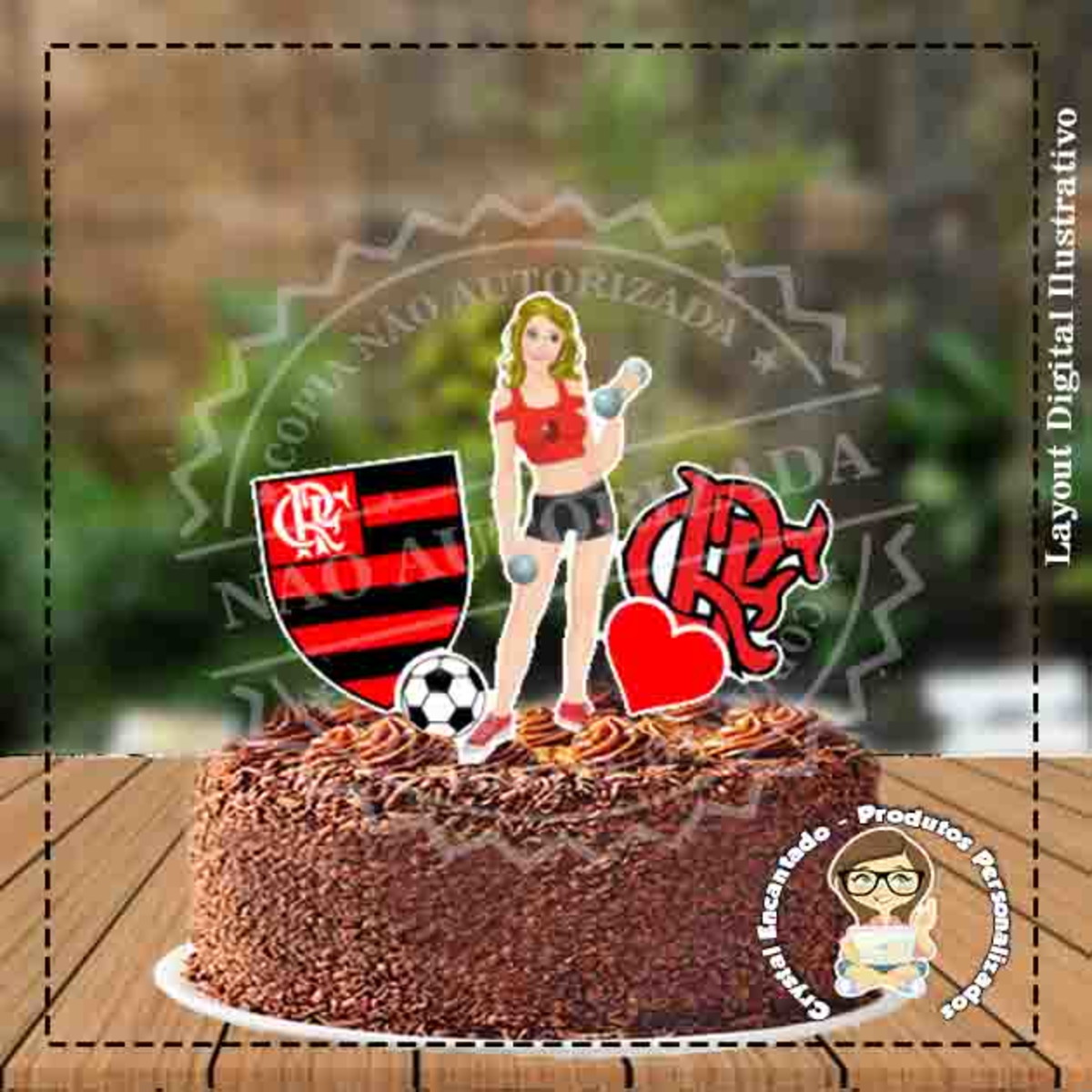Topo de Bolo Flamengo Mulher Loira Ref 3356 Arquivo Digital
