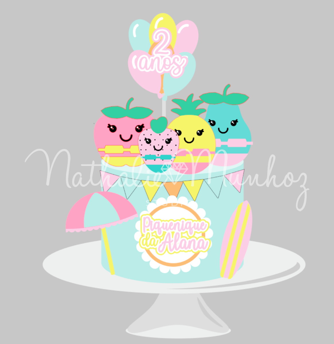 Topo de Bolo - Frutinhas Cute - Arquivo de Corte - Imagem 2
