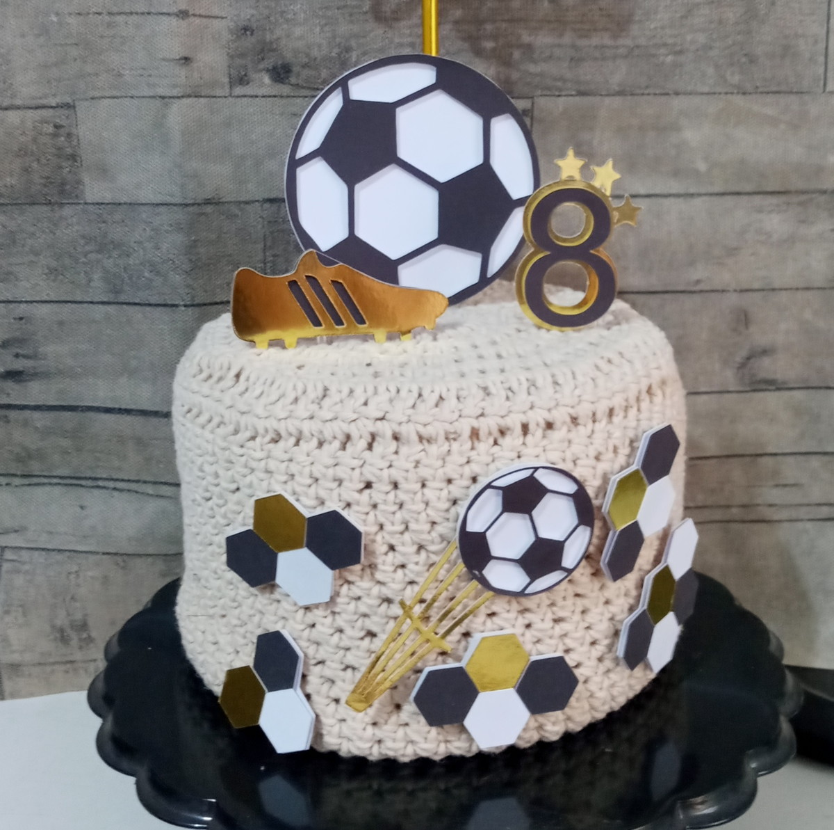 Topo de Bolo Futebol Hexagonos Personalizado Laminado - Imagem 2