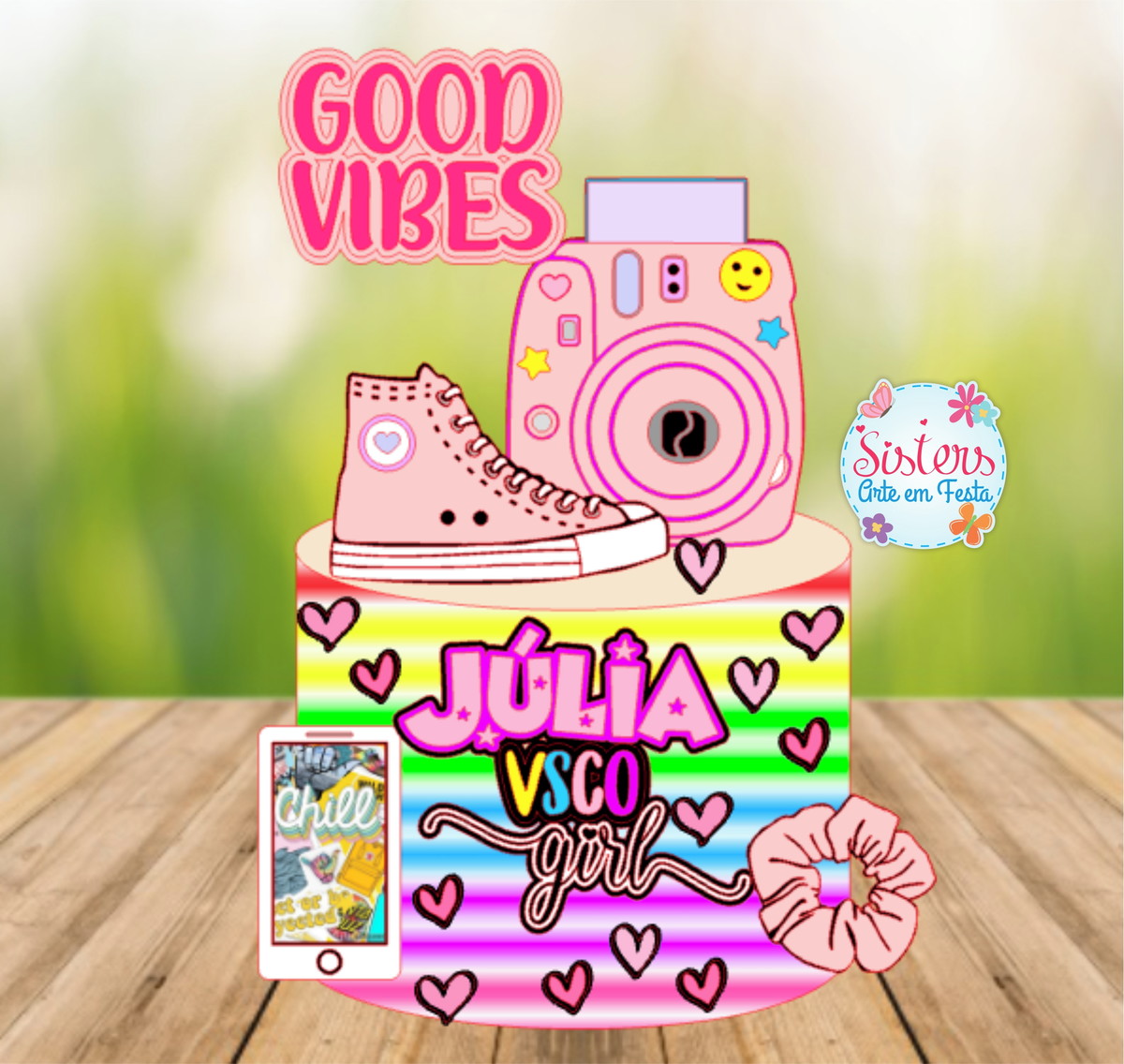 Topo de Bolo Good Vibes Vsco em Camadas - Arquivo de Corte