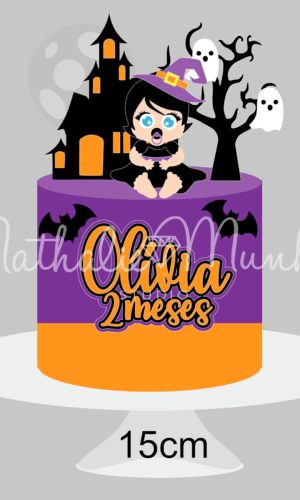 Topo de Bolo - Halloween Bruxinha Baby - Arquivo de Corte