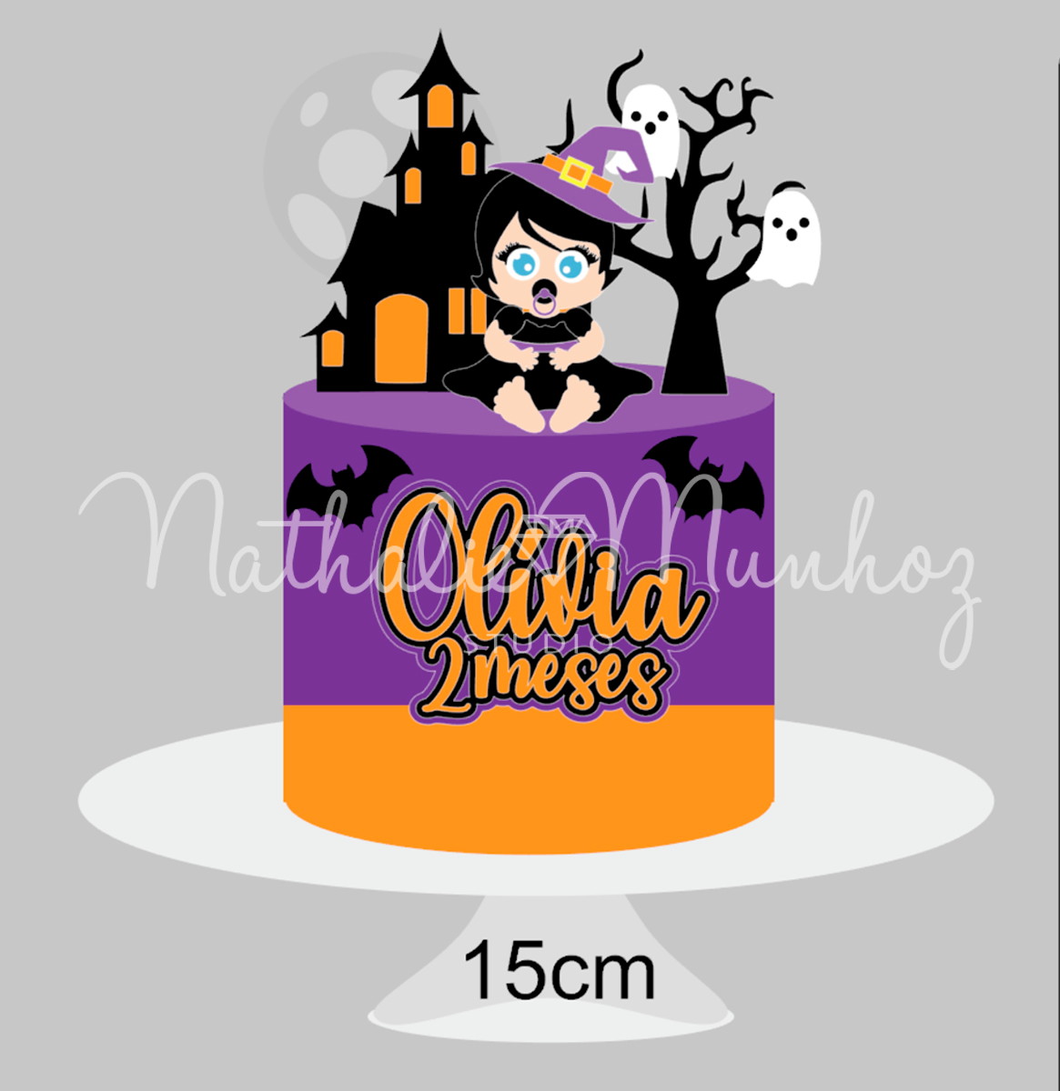 Topo de Bolo - Halloween Bruxinha Baby - Arquivo de Corte
