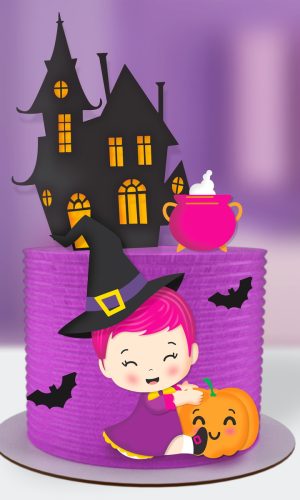 Topo de Bolo Halloween Menina Baby Rosa - Arquivo de Corte