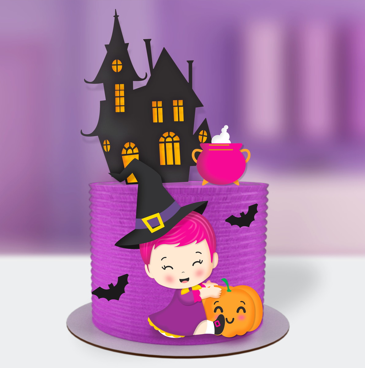 Topo de Bolo Halloween Menina Baby Rosa - Arquivo de Corte